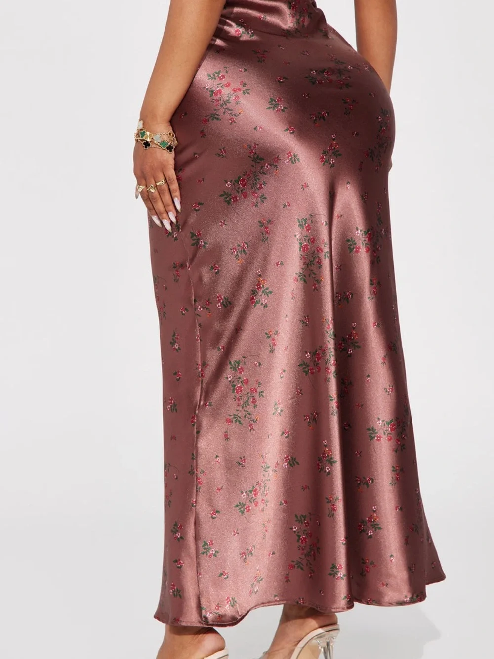 Fashion Nova Copper Satin Floral Maxi Skirt - Picture 2 of 6